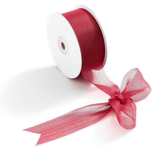 Ruban Cadeau En Mousseline De Soie Rouge Foncé-3,8 Cm De Large-Ruban En Mousseline De Soie Pour Fleurs Et Décoration Artisanale-Rouleau De 25 Yards-Bordeaux