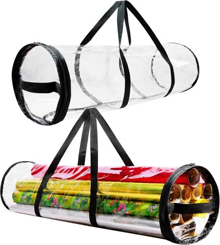 Sac De Rangement Papier Cadeau, Sac Transparent Cylindrique Pour Stockage Rouleaux De Papier Cadeau Et Emballage (Transparent 79 Cm)