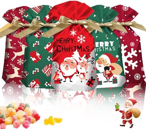 50 Pcs Sachet Cadeau Noel, Petit Sac Et Pochette Pour Bonbon Et Biscuit, Sacs Cadeaux De Noël Pour Emballage Et Surprises D'anniversaire