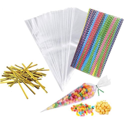 Sachet Bonbon,Sachet Confiserie,100 Pièces Sachet Plastique Transparent,Sachets Bonbons,Sachet Bonbon Transparent,Sachet Pour Bonbon,Avec 100 Liens Torsadés Pour Biscuits Chocolats Cookies Bijoux