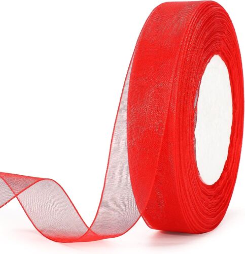 Ruban Organza Rouge Transparent 2cm X 45m - Rouleau Pour Emballage De Gâteaux, Mariage, Noël
