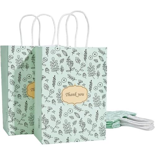 Tianyi-Paquet De 10 Sacs-Cadeaux Vert Feuille Avec Poignées, 15x8x21cm Sacs Pour Petits Cadeaux Sacs En Papier Kraft Pour L'obtention Du Diplôme D'anniversaire De Douche De Bébé, Tea Party