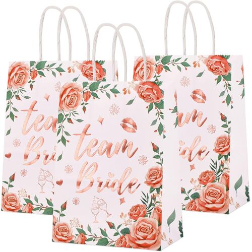 12 Pcs Équipe Mariée Sacs Team Bride Sacs De Fête Evjf Accessoire Or Rose Floral Équipe Mariée Cadeau Sac Papier Pour Décorations De Mariage Déguisement Enterrement Vie Jeune Fille Accessoires