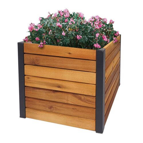 Jardinière Hwc-L23, Jardinière Surélevée, Outdoor Acacia Bois Fsc-Certifié Aluminium   32x34x34cm Brun