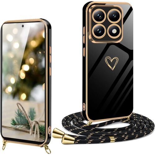 Ersan-Coque Pour Xiaomi 14t Pro Avec Cordon Antichoc Housse Xiaomi 14t Pro Silicone Avec Motif Coeur D'amour Mignon Lanyard Case Réglable Téléphone Portable Cover Xiaomi 14t Pro Case Avec Collier