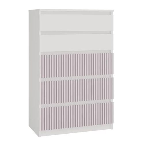 Milan - Commode Moderne 5 Tiroirs - 70x40x109.5 Cm - Meuble De Rangement Pour Enfant - Banc Et Rose