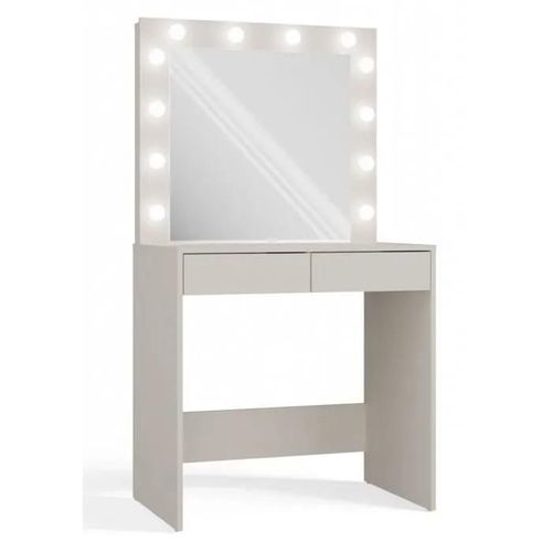 Marina - Coiffeuse Avec Miroir + Éclairage Led Beige - 2 Tiroirs - Dimensions 81x50x80 Cm