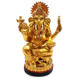 Statue résine Ganesh doré sur socle 18cm