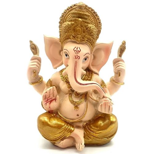 Statue résine Ganesh beige / doré 14cm