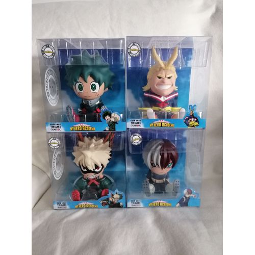 Série Complète De 4 Figurines Tirelires Plastoy My Hero Academia : Izuku Midoriya (Deku) , All Might, Katsuki Bakugo, Shoto Todoroki