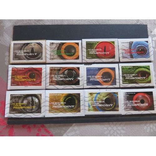 Lot De 12 Timbres Autoadhésifs Oblitérés "Les Animaux Nous Regardent" - 2015