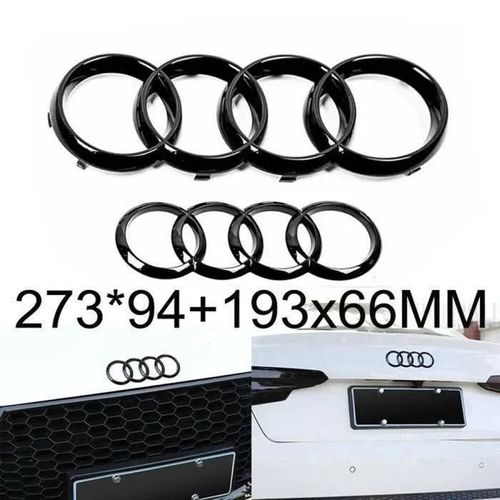 2pcs Insigne Logo Emblème Badge Calandre Grilles Avant 273mm + Arrière 193mm Noir Brillant Pour Audi A1 A3 A4 A5 A6 Logo Noir