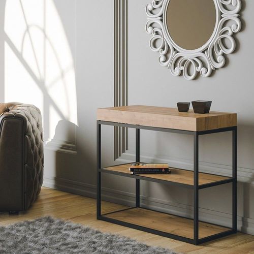 Console Extensible 90x40/196 Cm Effet Bois Chêne Nature