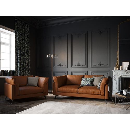 Canapé 2 Places En Cuir Véritable Marron