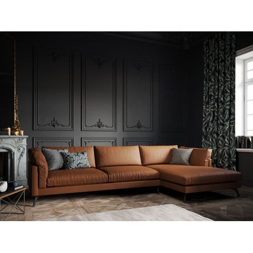 Canapé D'angle Droit 5 Places En Cuir Véritable Marron