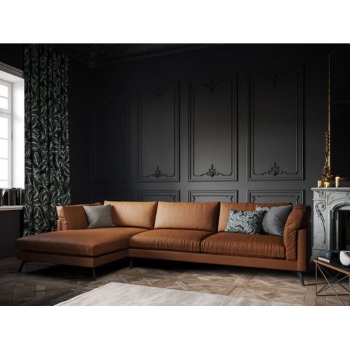 Canapé D'angle Gauche 5 Places En Cuir Véritable Marron