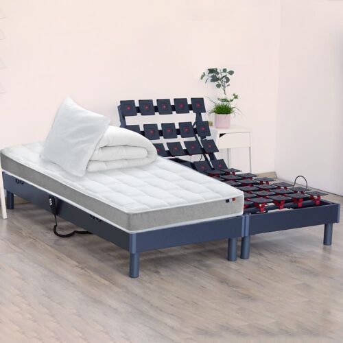 Sommier électrique mémoire forme et couette et oreillers 2x90x200