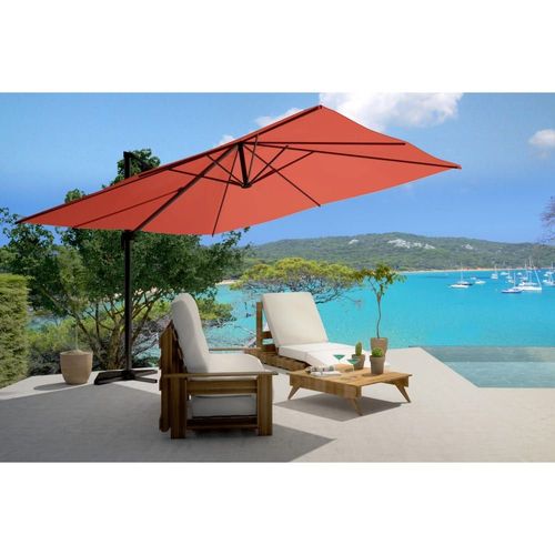 Bundle Parasol Rectangulaire 3x4m Déporté Rotatif Terracotta Aluminium