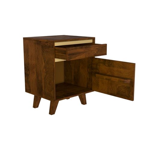 Table De Chevet En Bois Détails Dorés, 1 Tiroir Et 1 Porte