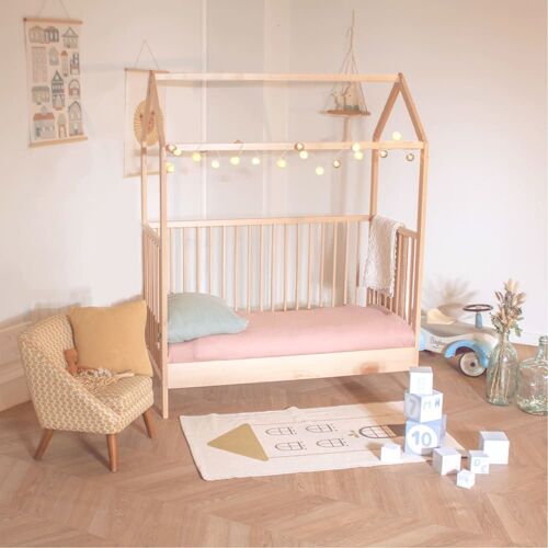 Lit bébé cabane évolutif en bois massif 60x120