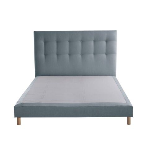 Sommier tapissier et tête de lit capitonnée bleu ciel 160x200