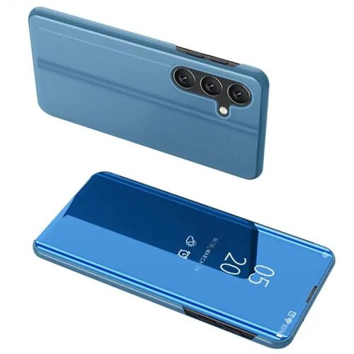 Housse Pour Samsung Galaxy A16 5g - Etui Coque Portefeuille Clear View Miroir + Verre Trempe - Bleu