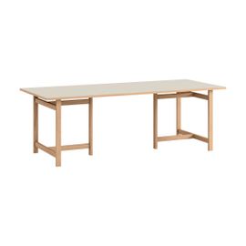 Table À Manger Rectangulaire En Bois De Chêne Naturel Et Linoleum Gris Clair 220x90cm