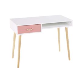 Bureau Vintage 1 Tiroir Rose Corail Et Blanc
