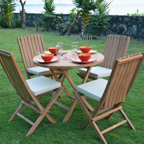 Table De Jardin Ronde Pliante En Teck Massif D90