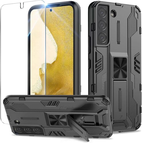 KAL-Coque Pour Samsung Galaxy S22 Plus 5G Avec Verre Trempé, Outdoor Antichoc De Qualité Militaire Coque Avec Béquille Anti Rayure, Compatible Support De Voiture Magnétique
