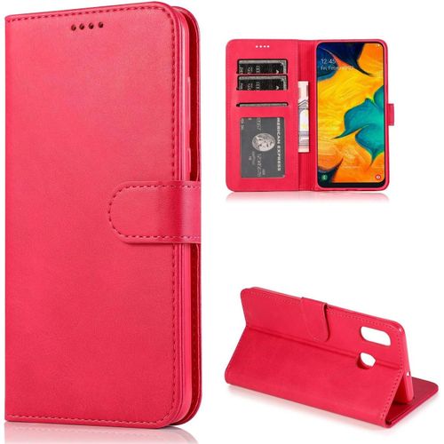 Sjzg-Coque Pour Samsung Galaxy A20e, Étui Flip Case En Cuir Portefeuille Coque À Rabat Housse Avec Porte Carte Magnétique Antichoc Protection Complète Etui Pour Samsung Galaxy A20e,Rose Rouge