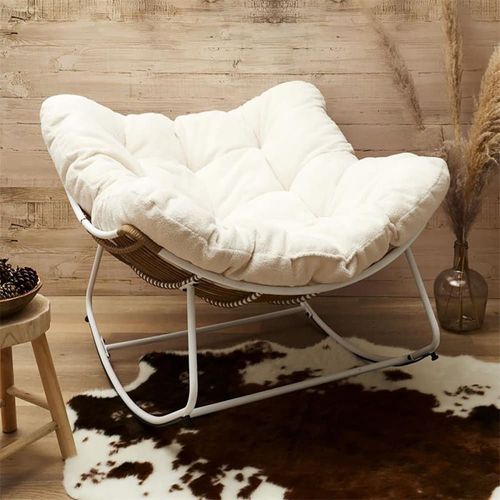Fauteuil À Bascule Blanc Avec Assise Capitonnée Et Bouclettes