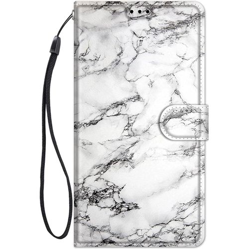Coque Pour Samsung Galaxy A52 5g / A52 4g / A52s 5g Cuir Avec Silicone Souple Etui Portefeuille Antichoc Étui À Rabat Et Folio Motif Fine Support Pour Filles Femmes Homme Housse - Marbre Blanc