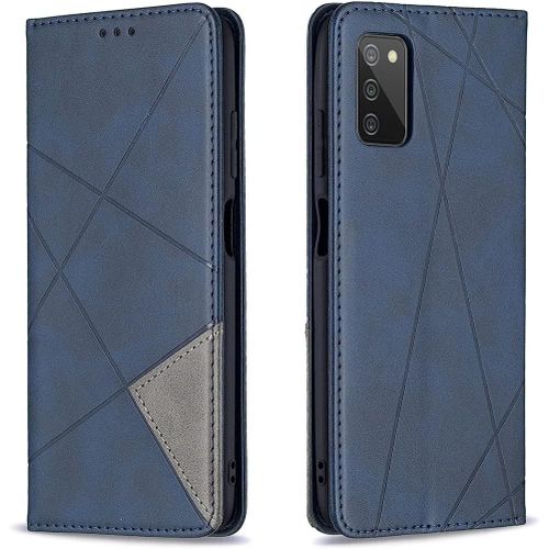 KAL-Coque Pour Samsung Galaxy A03S, Housse Portefeuille En Cuir Etui De Protection Avec Slim Tpu Silicone Bumper Antichoc Magnétique Flip Case, Porte Cartes Avec Fonction Support Cover (Bleu)
