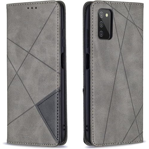 KAL-Coque Pour Samsung Galaxy A03S, Housse Portefeuille En Cuir Etui De Protection Avec Slim Tpu Silicone Bumper Antichoc Magnétique Flip Case, Porte Cartes Avec Fonction Support Cover (Gris)