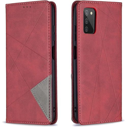 KAL-Coque Pour Samsung Galaxy A03S, Housse Portefeuille En Cuir Etui De Protection Avec Slim Tpu Silicone Bumper Antichoc Magnétique Flip Case, Porte Cartes Avec Fonction Support Cover (Rouge)