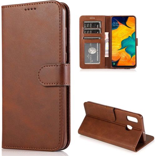 Sjzg-Coque Pour Samsung Galaxy A20e, Étui Flip Case En Cuir Portefeuille Coque À Rabat Housse Avec Porte Carte Magnétique Antichoc Protection Complète Etui Pour Samsung Galaxy A20e,Brun