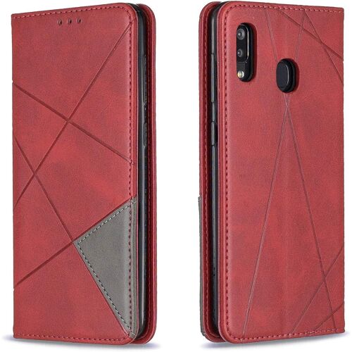 KAL-Coque Pour Samsung Galaxy A20 / A30, Housse Portefeuille En Cuir Etui De Protection Avec Slim Tpu Silicone Bumper Magnétique Flip Case, Porte Cartes Avec Fonction Support Cover (Rouge)