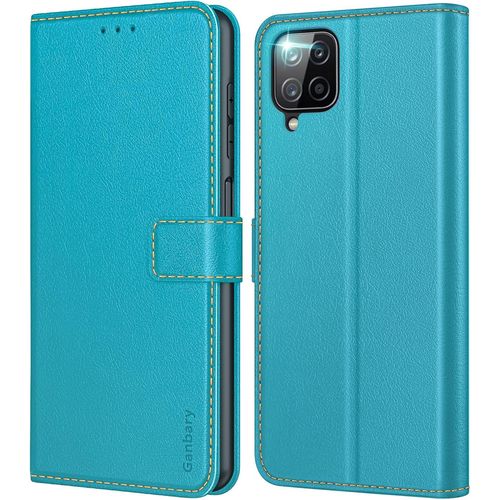 Coque Pour Samsung Galaxy A12/M12, [Housse En Cuir Pu Premium] [Etui À Rabat] [Pochette De Portefeuille], Étui De Protection Pour Samsung Galaxy A12/M12 - Bleu Clair