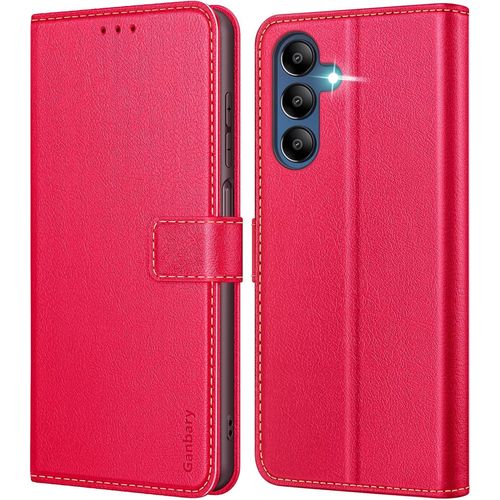 Kal-Coque Pour Samsung Galaxy A15 4g/5g, Housse En Cuir Pu Premium Etui À Rabat Pochette De Portefeuille, Étui De Protection Pour Samsung Galaxy A15 4g/5g - Rouge