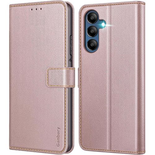 Kal-Coque Pour Samsung Galaxy A15 4g/5g, [Housse En Cuir Pu Premium] [Etui À Rabat] [Pochette De Portefeuille], Étui De Protection Pour Samsung Galaxy A15 4g/5g - Or Rose