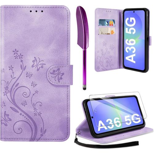 Kal-Étui De Protection En Cuir Compatible Avec Samsung Galaxy A36 5g Et Film De Protection D'écran - Étui De Protection À Rabat En Cuir Synthétique - Avec Emplacements Pour Cartes - Compatible Avec
