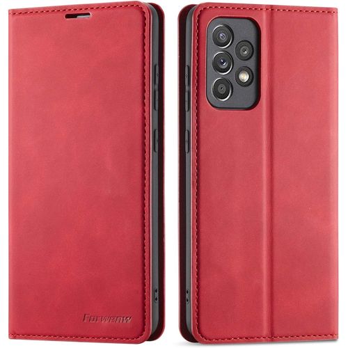 Sjzg-Coque Pour Samsung Galaxy A52 5g, Housse En Cuir Premium Pu Portefeuille Etui, [Fentes Pour Cartes] [Fermoir Magnétique] [Stand Fonction] Flip Coque Pour Samsung Galaxy A52 5g - Rouge