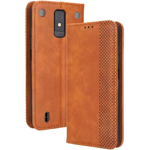 KAL-Housse Pour Telephone Zte Blade A32 Etui, Pu/Tpu Retourner Cuir Coque Magnétique Portefeuille, Marron