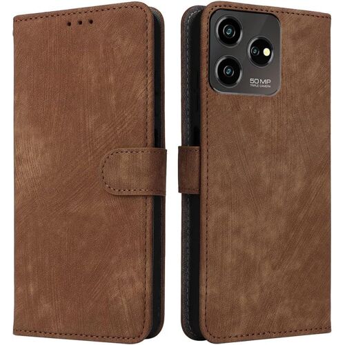 KAL-Housse Pour Zte Blade V50S 4G 2023 Etui, Rfid Protect Pu/Tpu Cuir Coque Magnétique Portefeuille, Marron