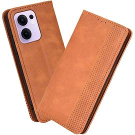 Kal-Housse Pour Telephone Oppo Reno 13f Etui, Pu/Tpu Retourner Cuir Coque Magnétique Portefeuille, Marron
