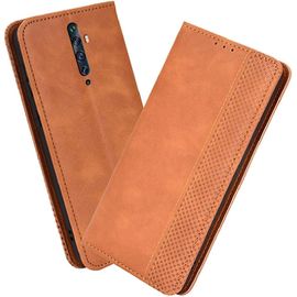 Kal-Housse Pour Telephone Oppo Reno 2z Etui, Pu/Tpu Retourner Cuir Coque Magnétique Portefeuille, Marron