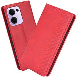Kal-Housse Pour Telephone Oppo Reno 13f Etui, Pu/Tpu Retourner Cuir Coque Magnétique Portefeuille, Rouge