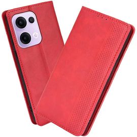 Kal-Housse Pour Telephone Oppo Reno 13 5g Etui, Pu/Tpu Retourner Cuir Coque Magnétique Portefeuille, Rouge