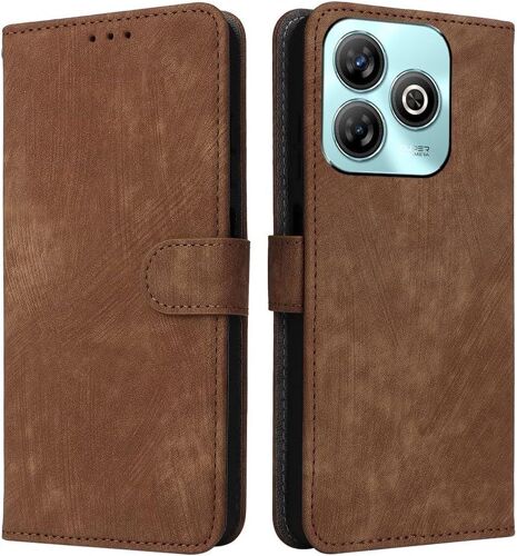 KAL-Housse Pour Zte Blade A75 4G Etui, Rfid Protect Pu/Tpu Cuir Coque Magnétique Portefeuille, Marron